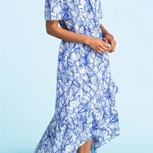 Vineyard Vines Blue and White High-Low Maxi Ruffled Sundress